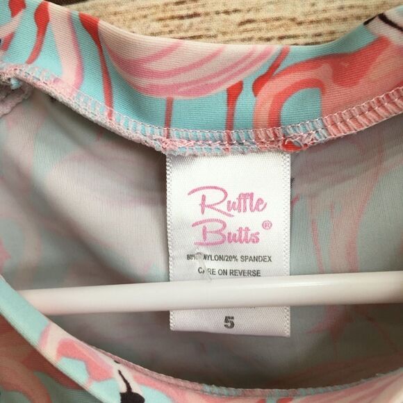 RUFFLE BUTTS TWO‎ PIECE SWIMSUIT IN FLAMINGO PRINT - Picture 7 of 8